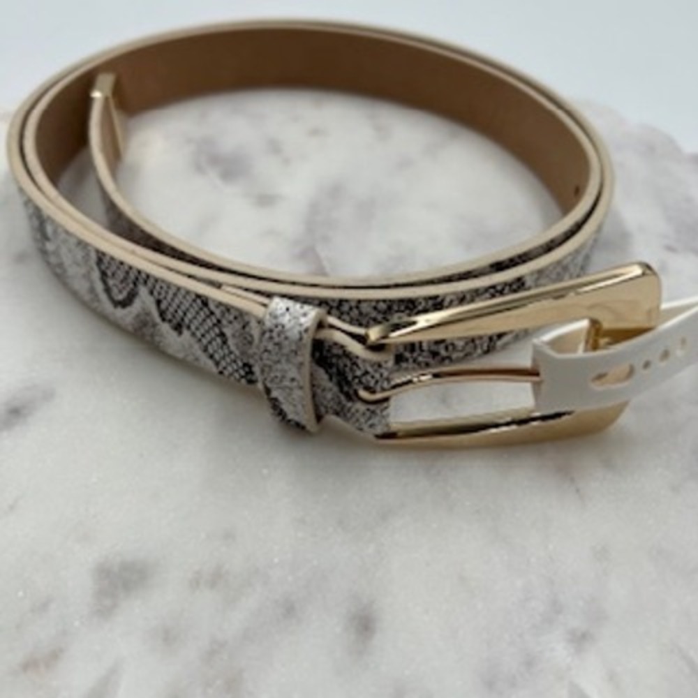A New Day Womens XL Snakeskin Print Belt brown White Gold Buckle TRF25-0001 NWT